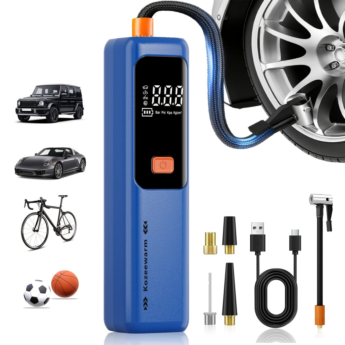 Cordless Portable Tire Inflator Air Compressor Digital Gauge USB Rechargeable 3X Fast Inflation for Car SUV Bike Motorcycle Sports Ball Black Pink Blue Orange