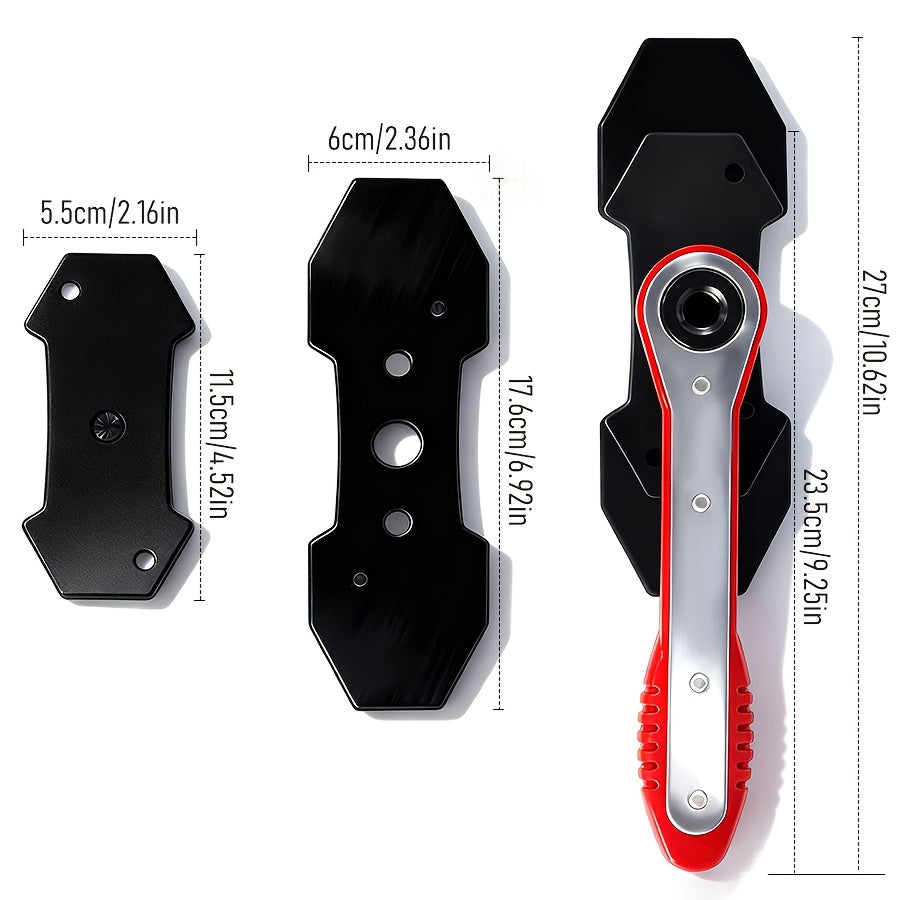 Brake Caliper Compression Tool with 360° Swing Ratchet, Carbon Steel Brake Piston Compressor & Cylinder Adjuster, 2 Pressure Plates Included, Quick Ratchet Brake Wrench for Vehicle Brake Maintenance
