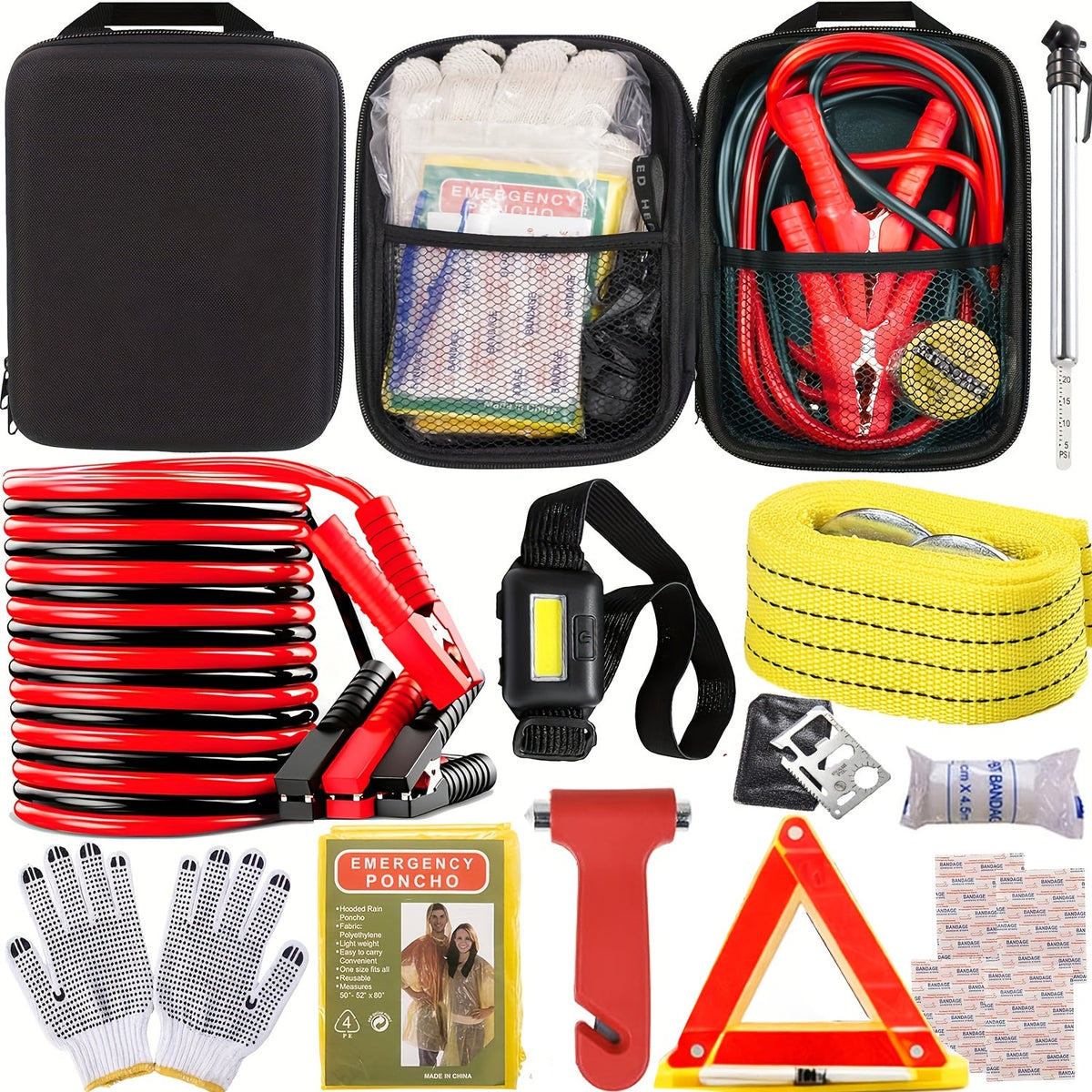 Car Emergency Kit with Jumper Cables – 13-Piece Roadside Safety Kit for Car Truck SUV, Gift for Men & Women