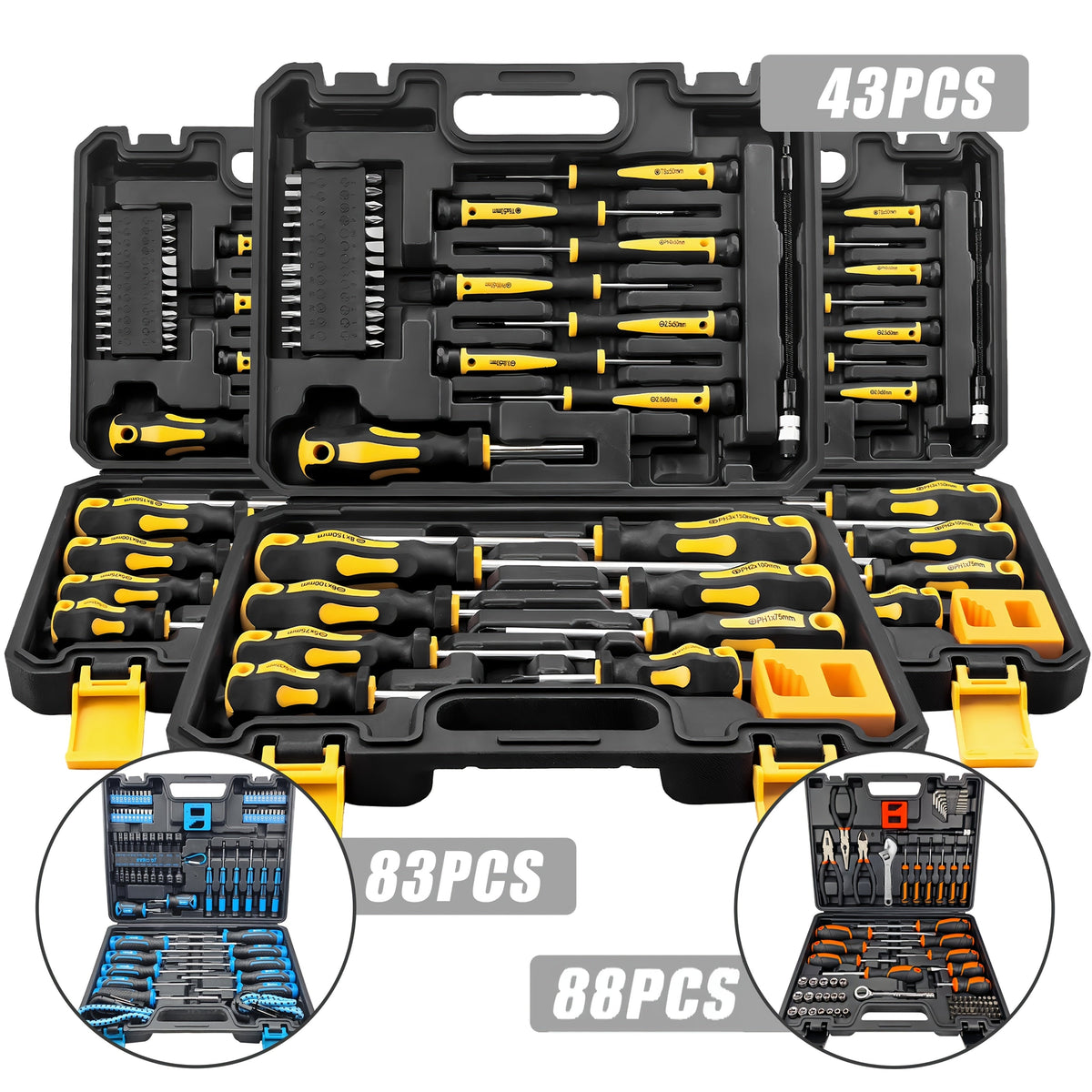 Precision Screwdriver Set 43/83/88Pcs, Chrome Vanadium Steel Magnetic Bits, Slotted Phillips Hex Torx, Professional Repair Kit with Storage Case for Electronics Watch Phone