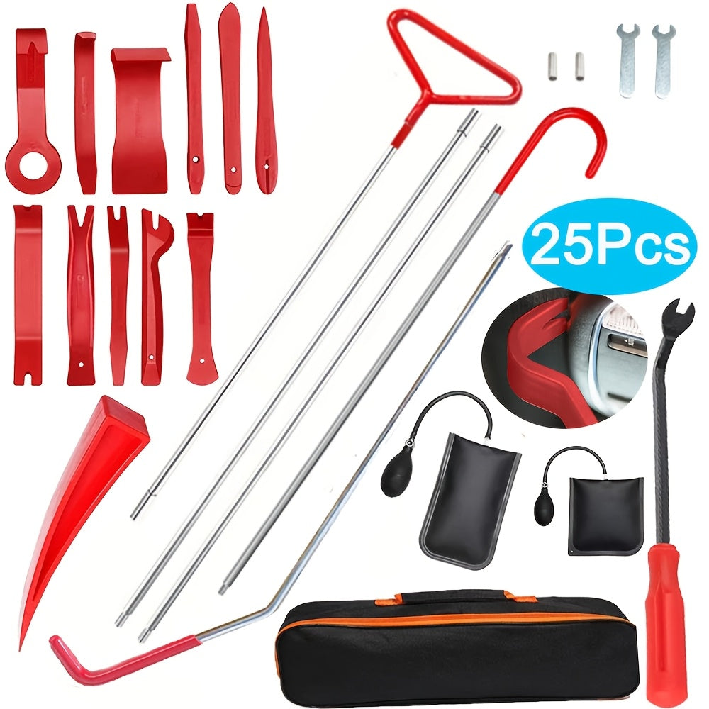 Car Trim Removal Tool Kit 25Pcs, Air Wedge Pump Long Reach Grabber Pry Tools, for Door Panel Molding Clip Fastener Removal, with Carrying Bag