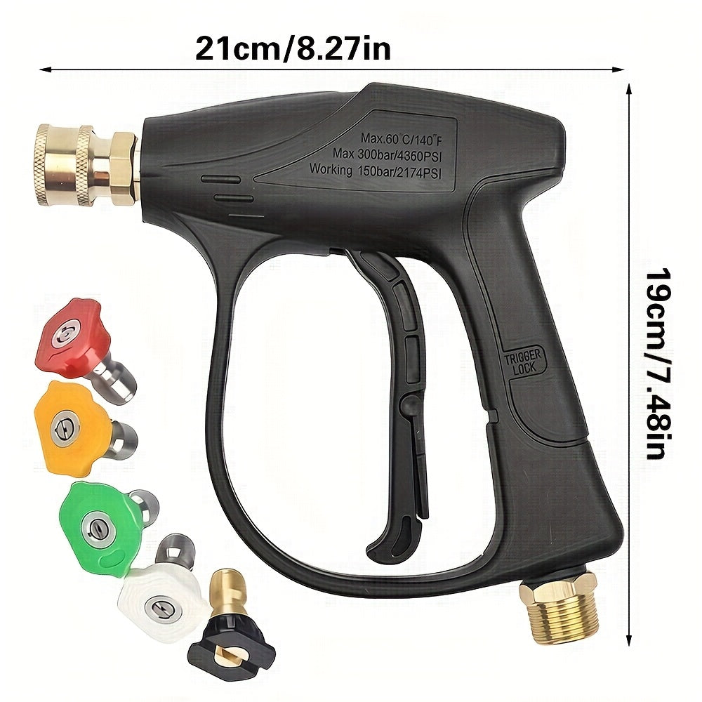 High Pressure Car Wash Gun 3000 PSI – 5-Nozzle Spray Set | 1/4" Quick Connect M22-14 Hose Adapter for Pressure Washer