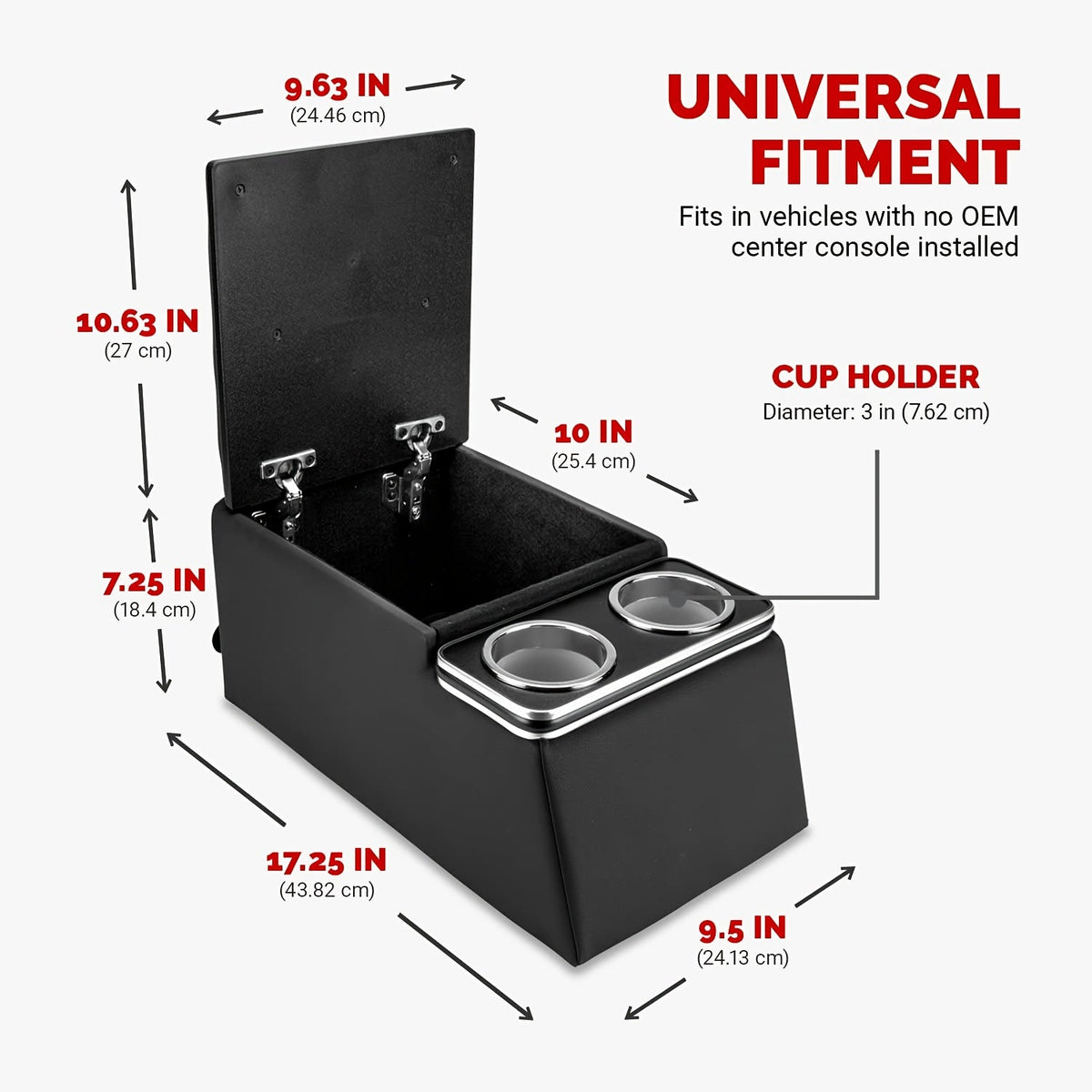 Universal Car Center Console Armrest Box - Rear Bench Seat Organizer with Cup Holder & Storage, Truck SUV Van, Black