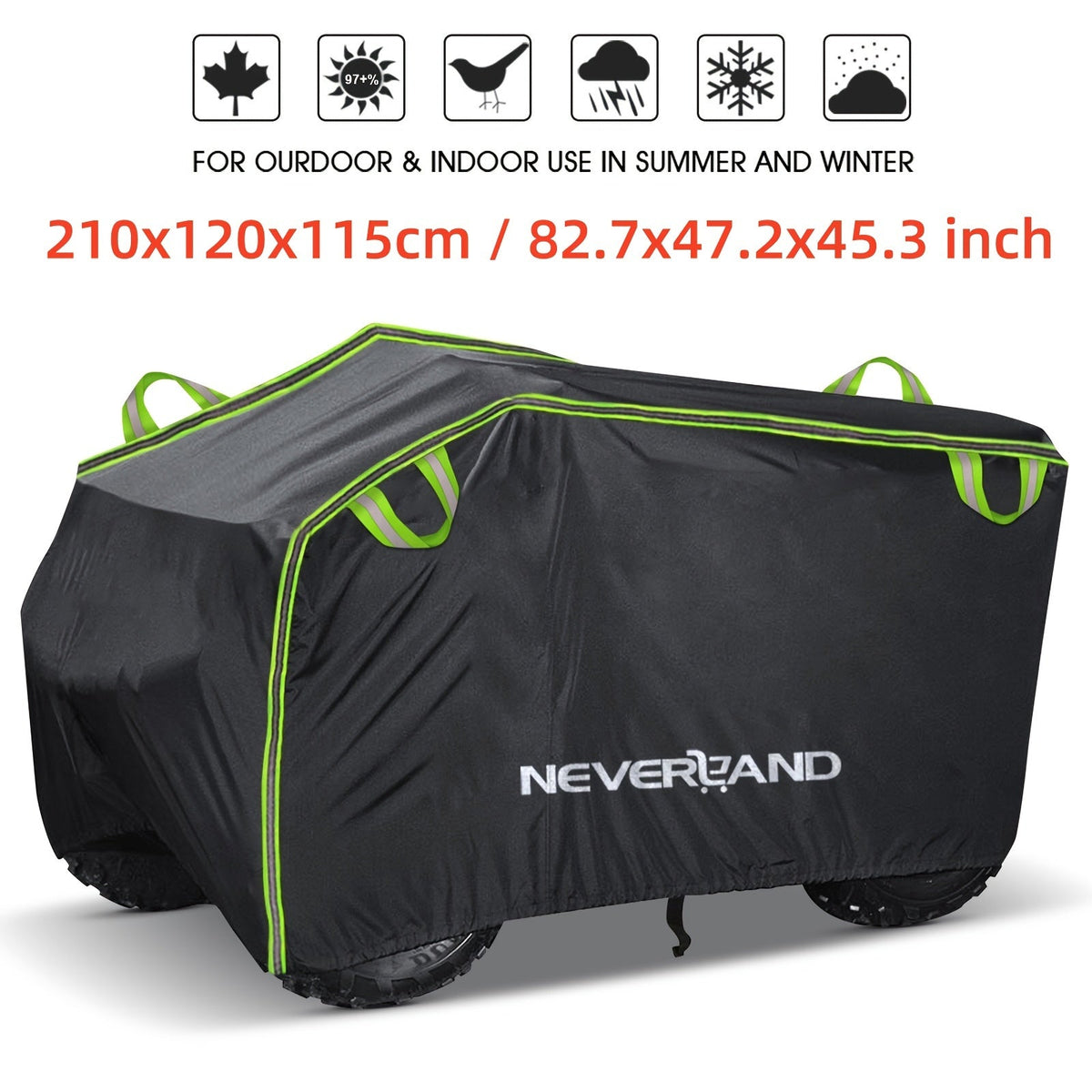 ATV Cover Waterproof 190T Polyester UV Protection Windproof Dustproof Universal Fit Quad Bike with Reflective Strip & Storage Bag