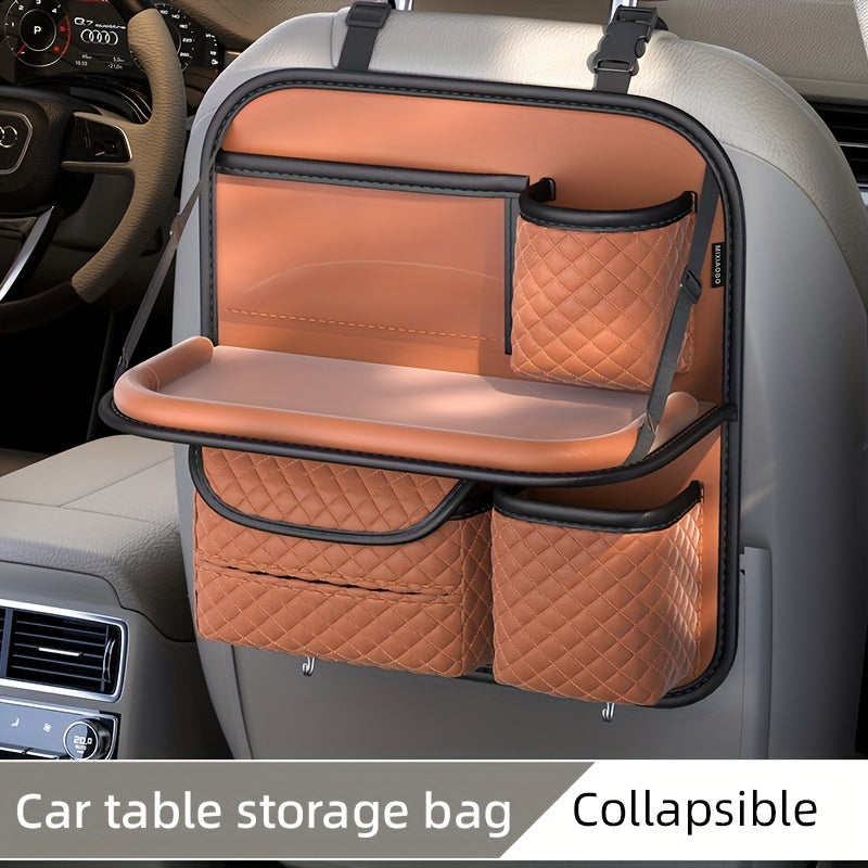 Car Seat Back Organizer Faux Leather with Tablet Holder Cup Holder Mesh Pockets Foldable Backseat Storage Bag for Kids Adults Universal Fit Black Beige Brown