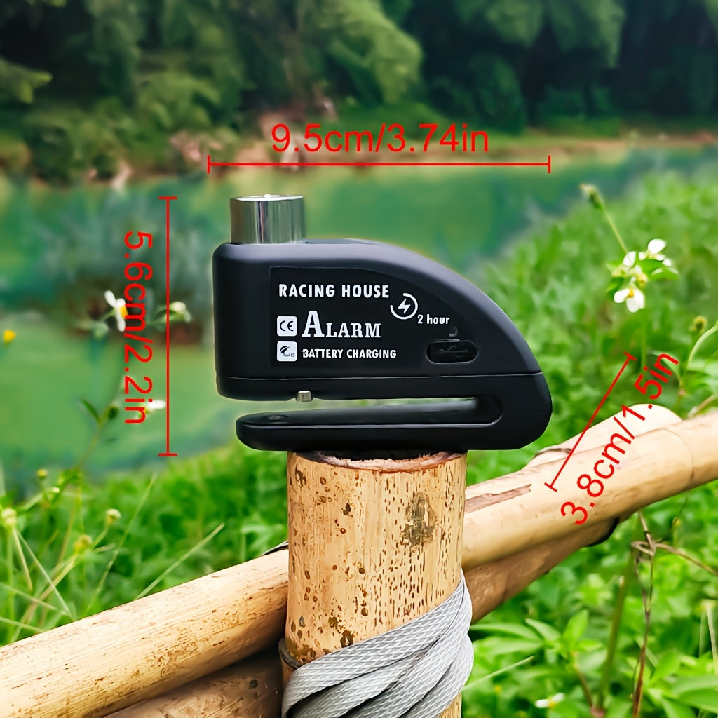 Motorcycle Disc Brake Lock 120dB Alarm Anti-Theft Security Lock with 500mAh Rechargeable Battery USB Charging Cable Reminder Rope for Motorbike Scooter ATV 4 Colors