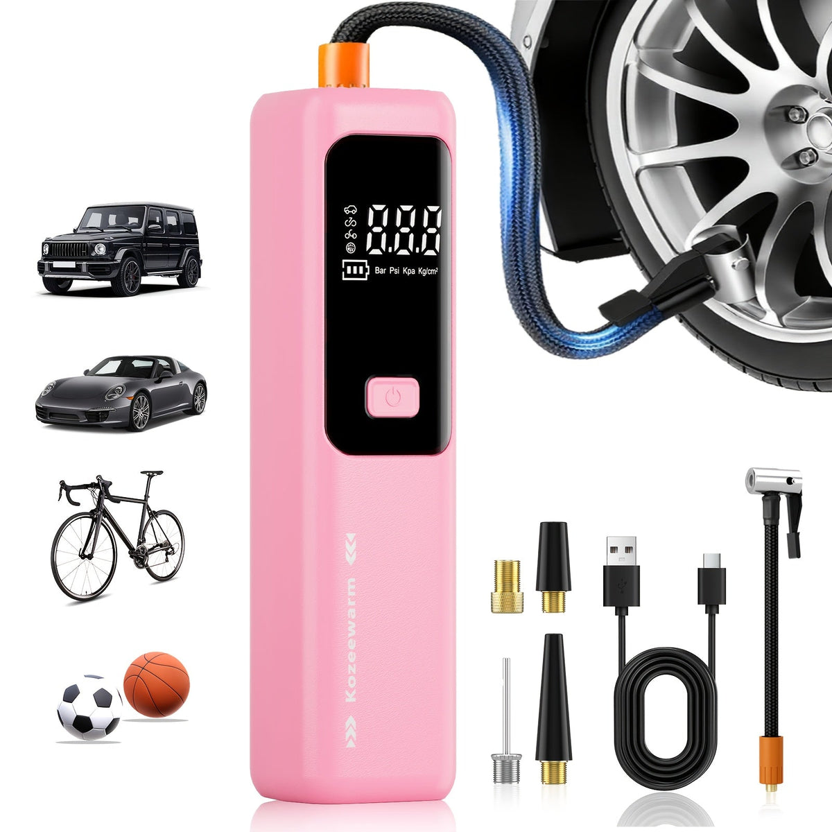 Cordless Portable Tire Inflator Air Compressor Digital Gauge USB Rechargeable 3X Fast Inflation for Car SUV Bike Motorcycle Sports Ball Black Pink Blue Orange