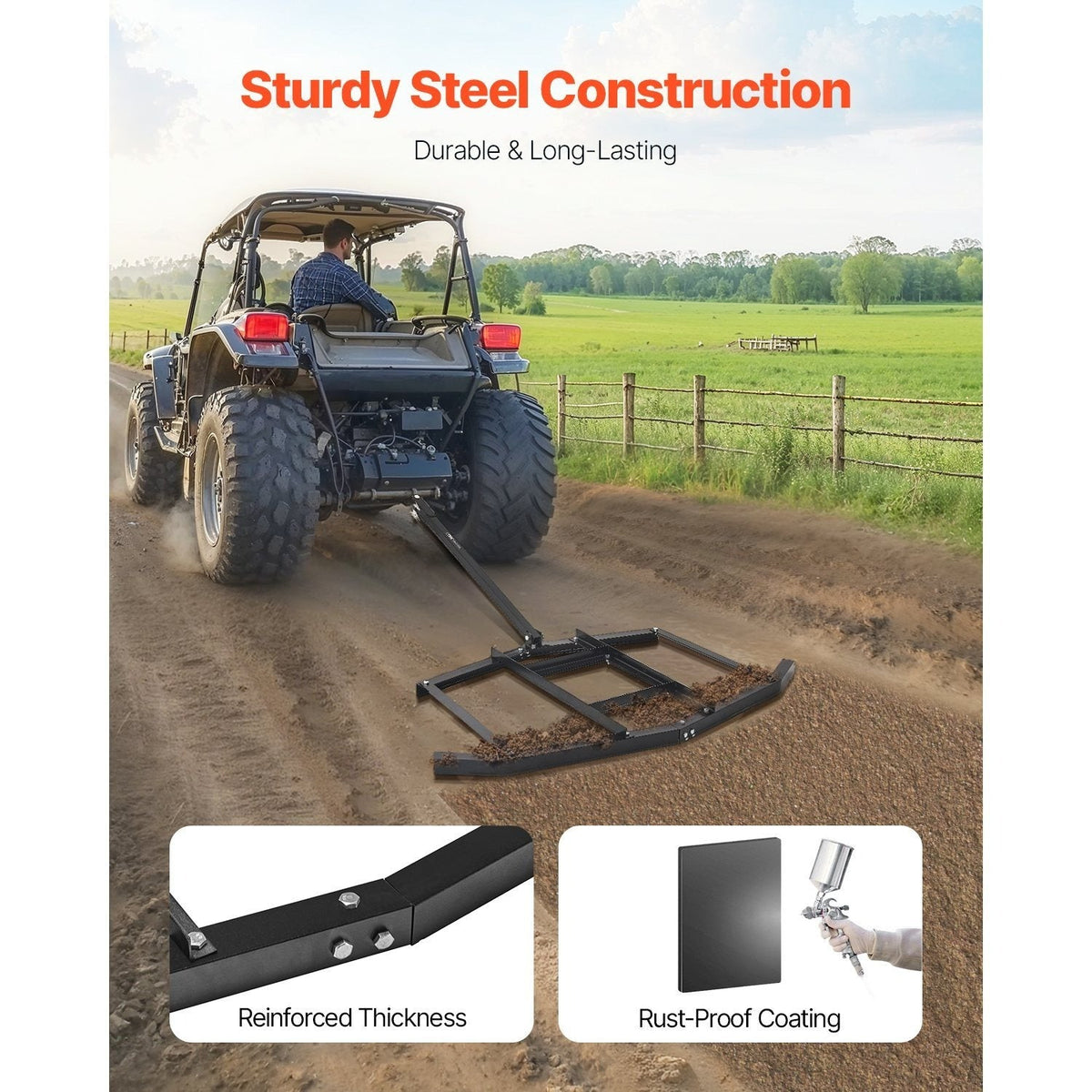 Tow Behind Drag Harrow 66"/74"/84" – Heavy-Duty Q235 Steel ATV UTV Tractor Pull Behind Rake for Gravel Driveway Lawn Arena Leveling