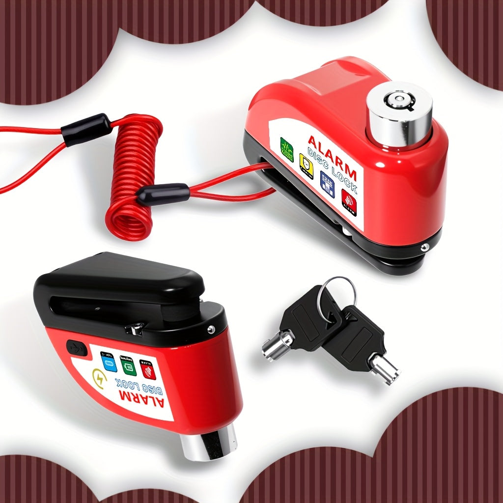 Motorcycle Disc Brake Lock 120dB Alarm Anti-Theft USB Rechargeable 500mAh with Reminder Cord for Motorcycle Bicycle Dirt Bike Scooter 4 Colors Red Black Yellow Blue