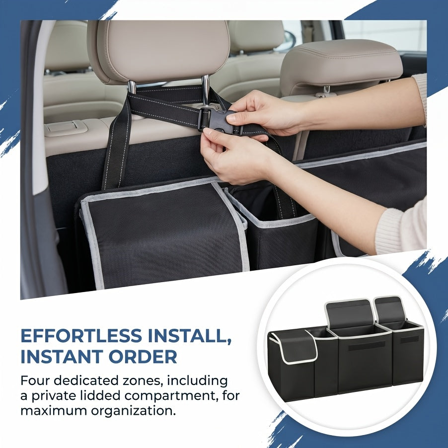 Car Trunk Organizer Foldable – 4-Pocket Rear Seat Hanging Storage Bag for SUV Truck MPV Jeep | Cargo Purse Holder Universal Fit Black