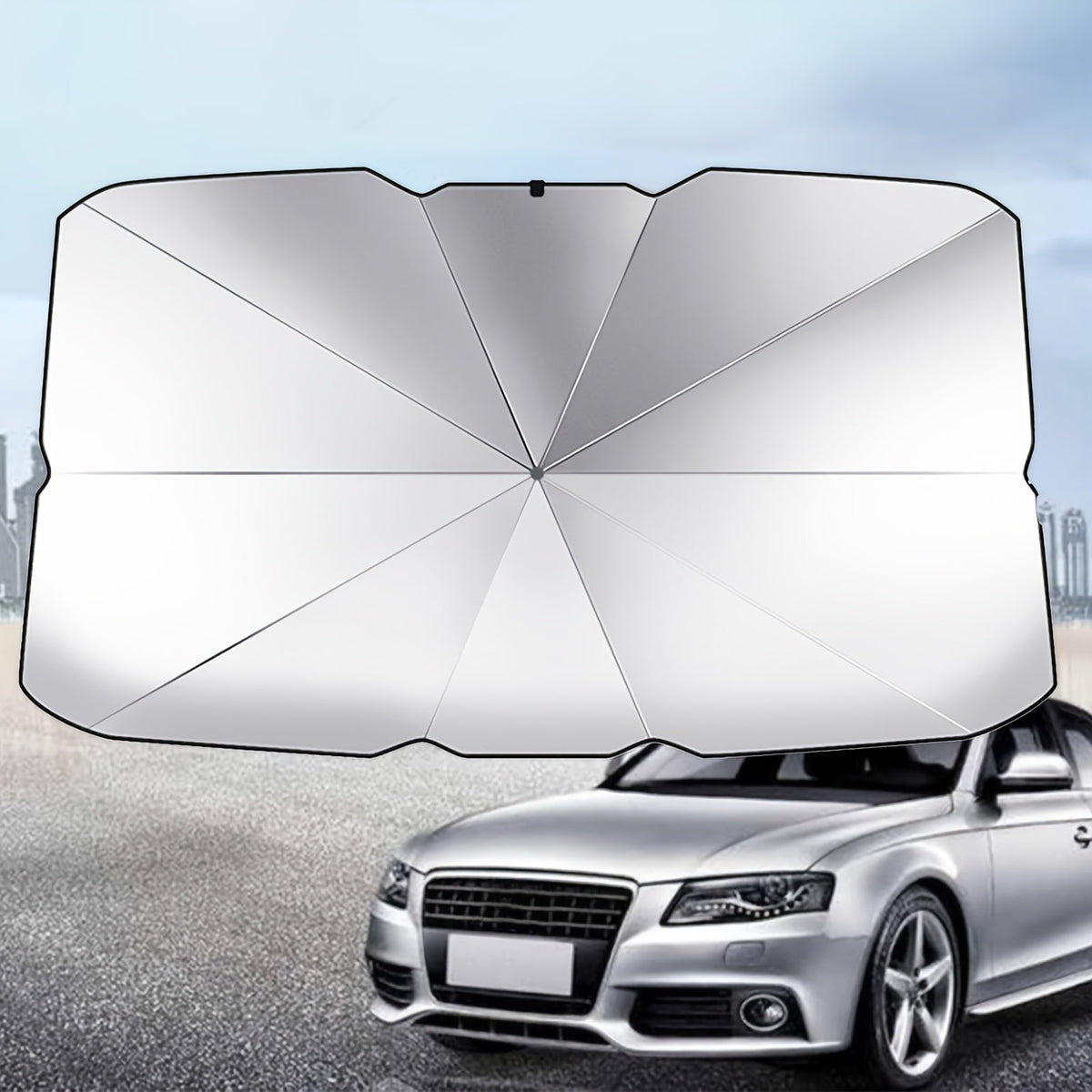 Windshield Sun Shade UV Protection – Auto-Open Foldable Fiberglass Heat Blocker | Car SUV Truck Front Visor Universal Fit Black