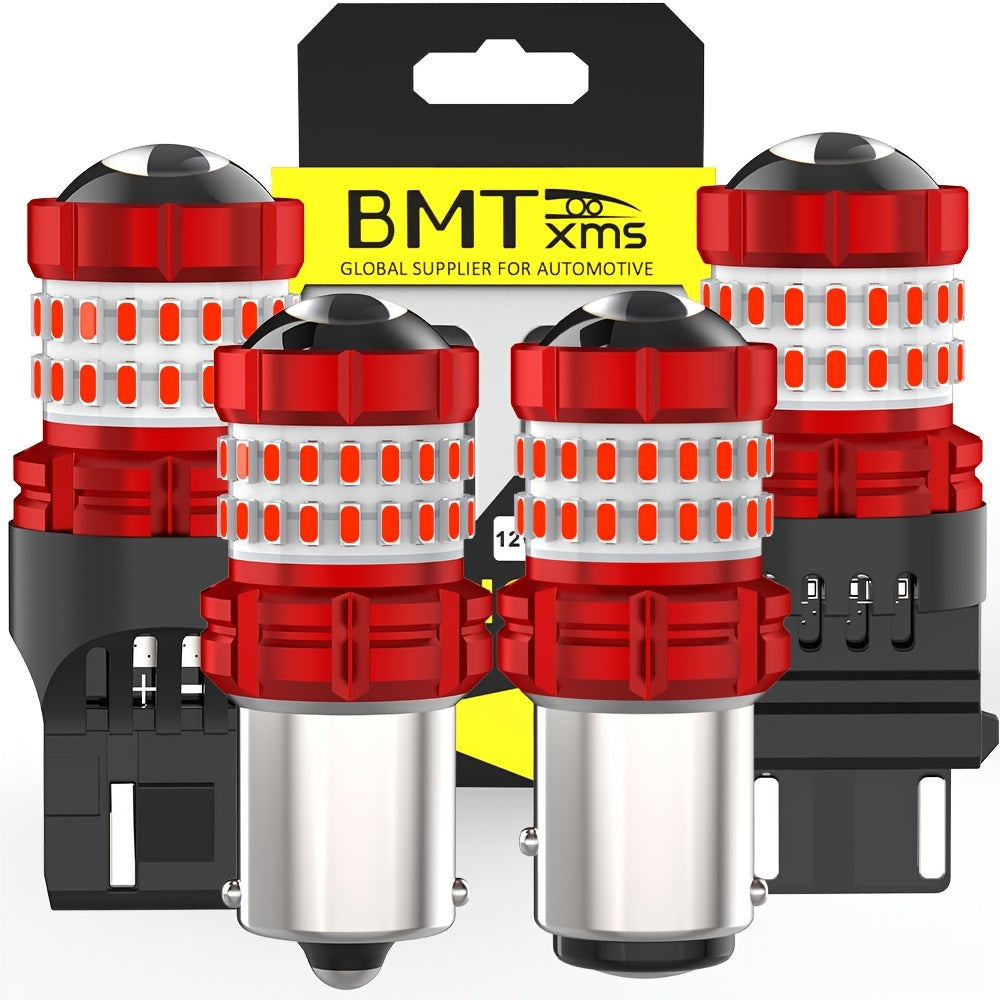 LED Brake Light Bulbs 2pcs 3-Flash Warning, Red Stop Tail Parking Light, Fits 3157 3156 1156 1157 7443 7506, No Error Canbus Compatible