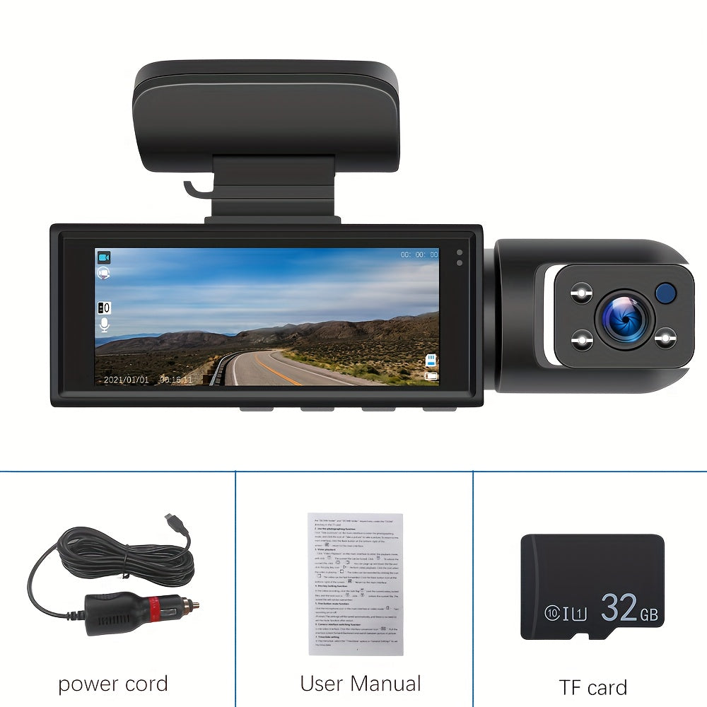 1080P Dual Dash Cam Front and Inside Car Camera, IR Night Vision Loop Recording, Wide Angle Dual Lens Dashboard DVR, Optional 32GB/64GB Card, 2" or 3.16" Screen