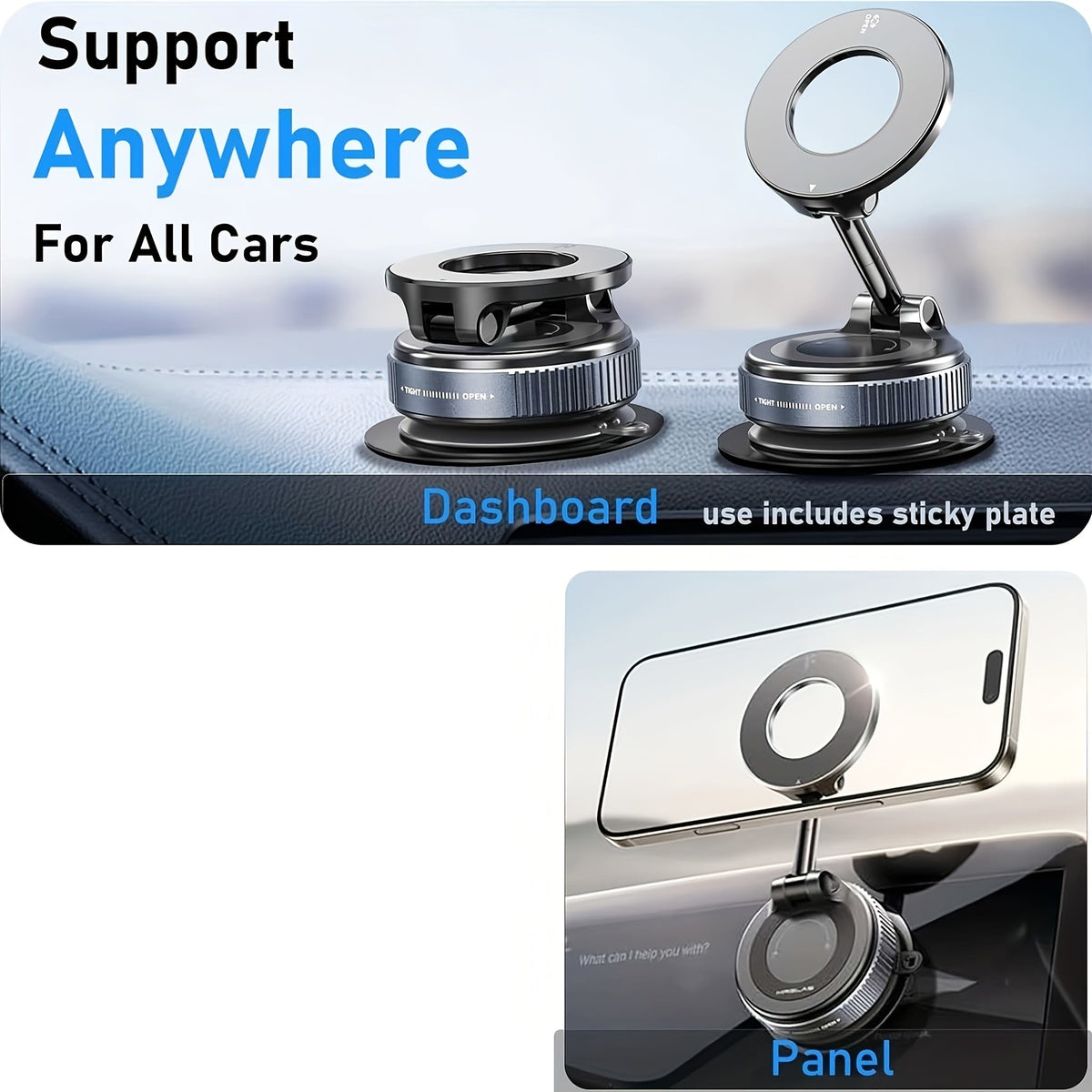 Magnetic Phone Mount 360° Rotation, Foldable Portable Phone Holder for Car Dashboard, Gym, Mirror & Smooth Surfaces, Universal Fit for All Smartphones