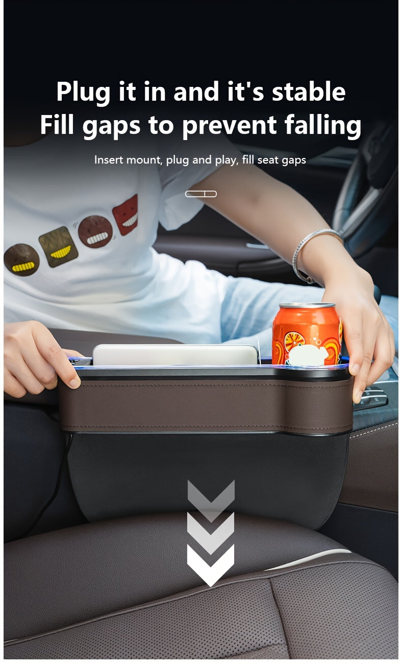Car Seat Gap Organizer with Atmosphere Light Phone Holder Charger Slot Sundries Storage Box Car Interior Accessories Universal Fit