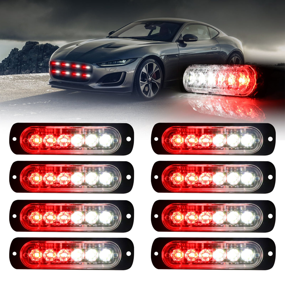 8PCS Ultra-Bright LED Light Bar Strip Kit, Truck Pickup Car Van RV Boat Lighting Decoration, Amber White Red Multi-Color Accent Lights