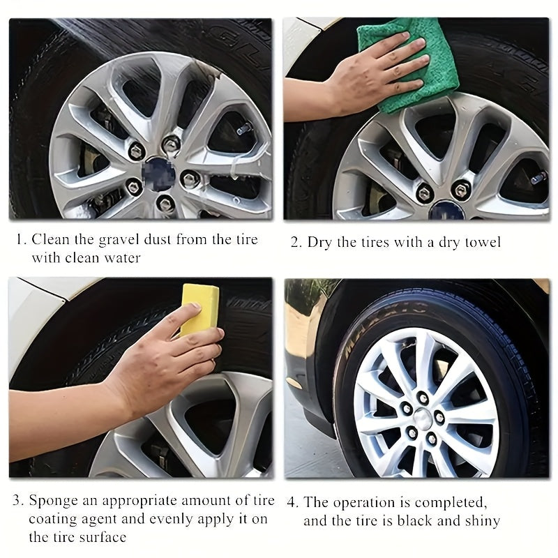 Tire Shine Polishing Agent, Deep Black Ceramic Spray, 4.06oz + Sponge, Wheel Restorer for Cars & Motorcycles, Durable Exterior Shine
