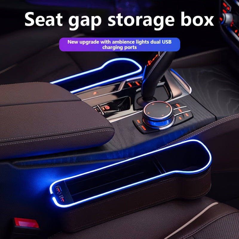 Car Seat Gap Organizer with Atmosphere Light Phone Holder Charger Slot Sundries Storage Box Car Interior Accessories Universal Fit