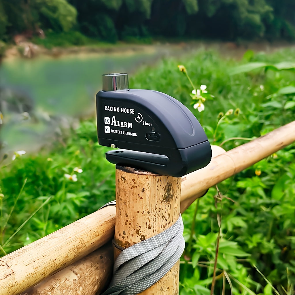 Motorcycle Disc Brake Lock 120dB Alarm Anti-Theft Security Lock with 500mAh Rechargeable Battery USB Charging Cable Reminder Rope for Motorbike Scooter ATV 4 Colors