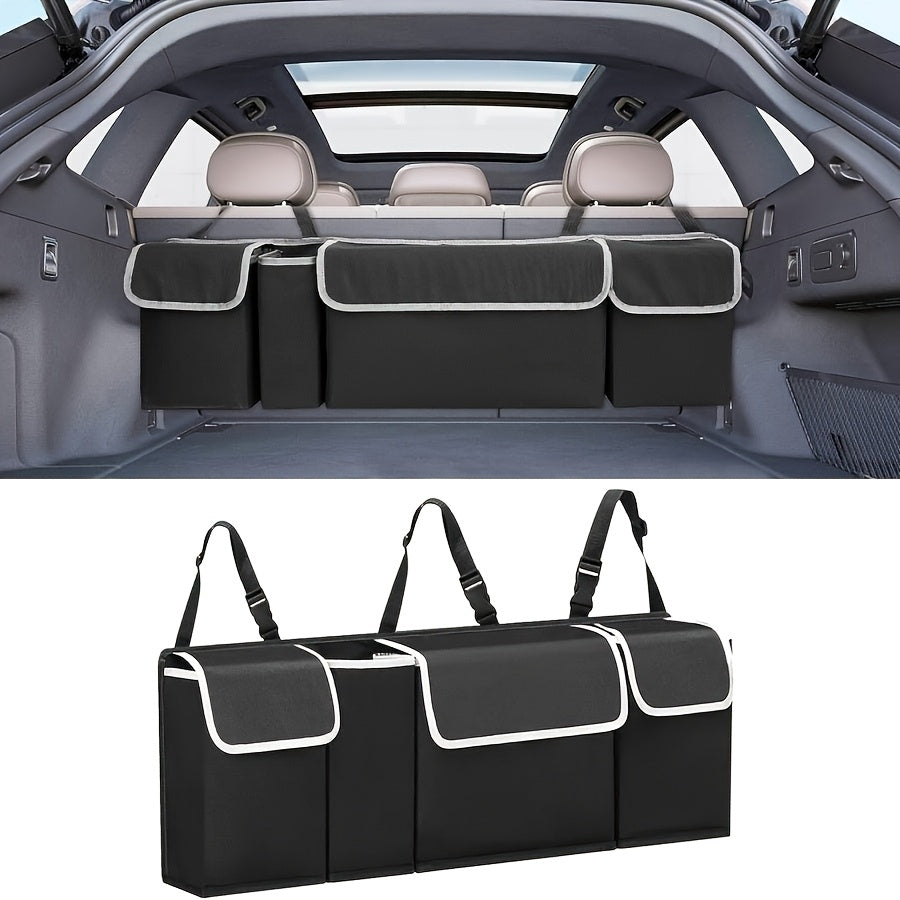 Car Trunk Organizer Foldable – 4-Pocket Rear Seat Hanging Storage Bag for SUV Truck MPV Jeep | Cargo Purse Holder Universal Fit Black