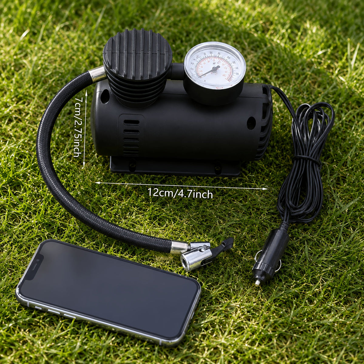 12V 300 PSI Air Compressor Pump – Portable Car Plug Tire Inflator for Car, Bike, Motorcycle & Ball, No Battery Needed