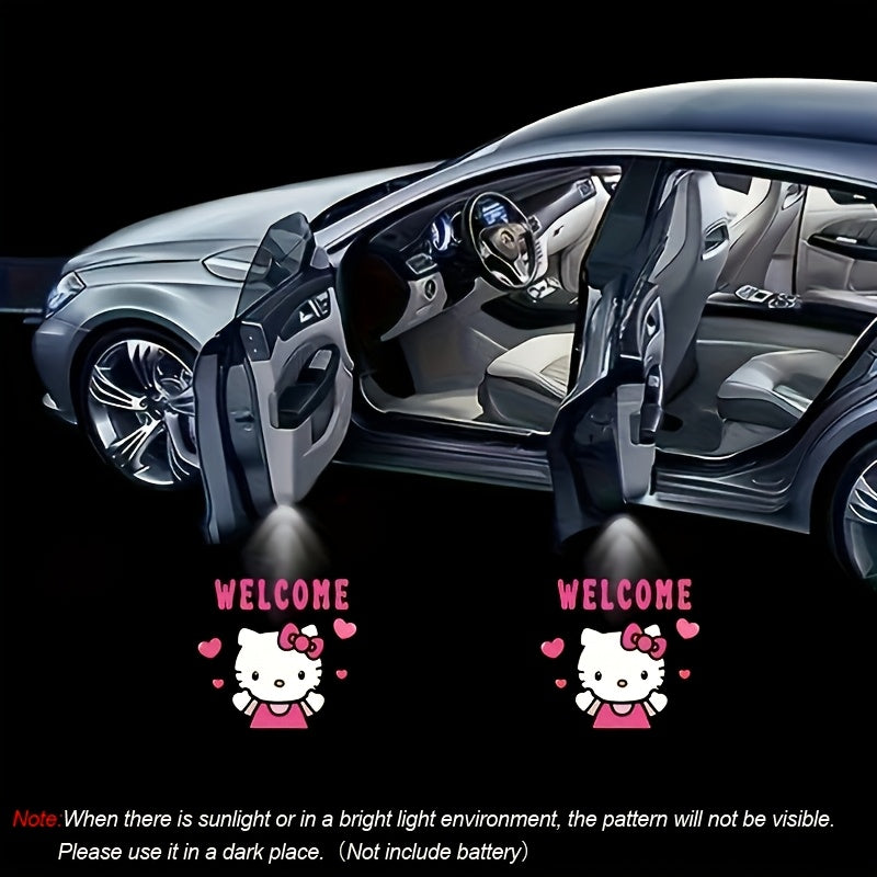 Car Door LED Projector Shadow Light Set of 2, Wireless Cartoon Logo Puddle Lights, Cute Anime Design Welcome Light for Car Interior Accessories, No Battery Required