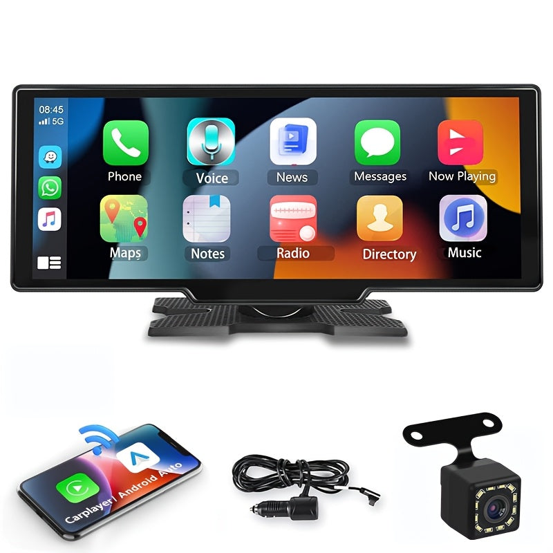 Portable Car Stereo with Wireless CarPlay & Android Auto, 10.26 Inch 1080P Touchscreen Car Radio Receiver with Voice Control, FM Transmitter, Backup Camera Support & Handsfree Calling for All Vehicles