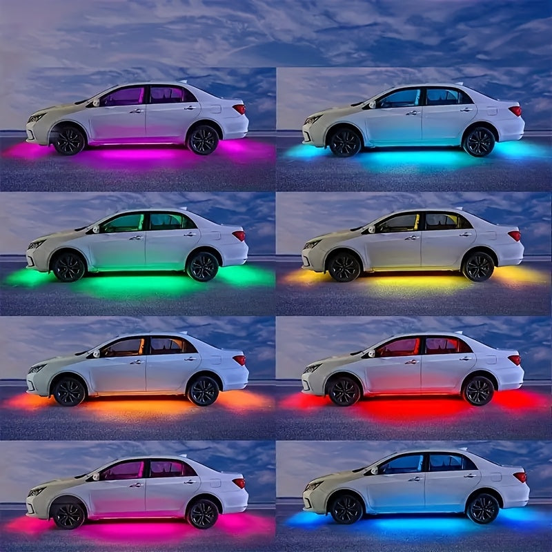 RGB LED Underglow Chassis Light Strip 4pcs App Remote Dual Control 16 Million Colors DC 12V Neon Ambient Kit for Car Pickup Truck SUV
