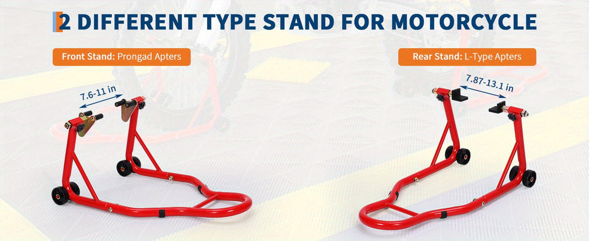 Motorcycle Paddock Stand Front & Rear Combo 900 Lbs - Universal Lift Stands for Yamaha Honda Suzuki BMW Kawasaki, Heavy Duty Steel, Black Red Yellow