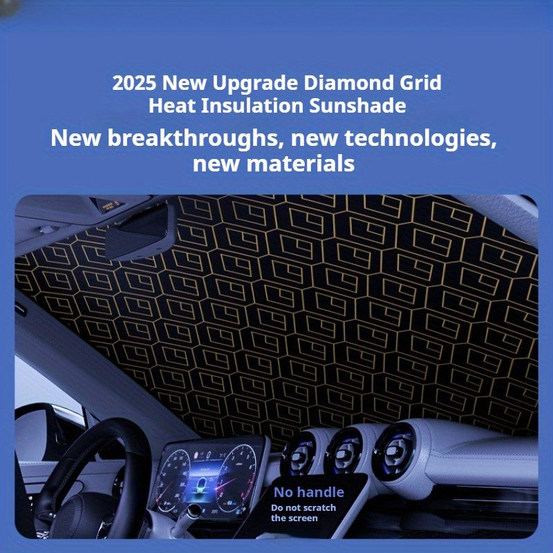 Car Windshield Sunshade 5-Layer Laser Insulation - Thickened UV Heat Blocker, Diamond Pattern, Fits Toyota Sienna Tundra Ford F150 & Universal Sizes, Gold Black
