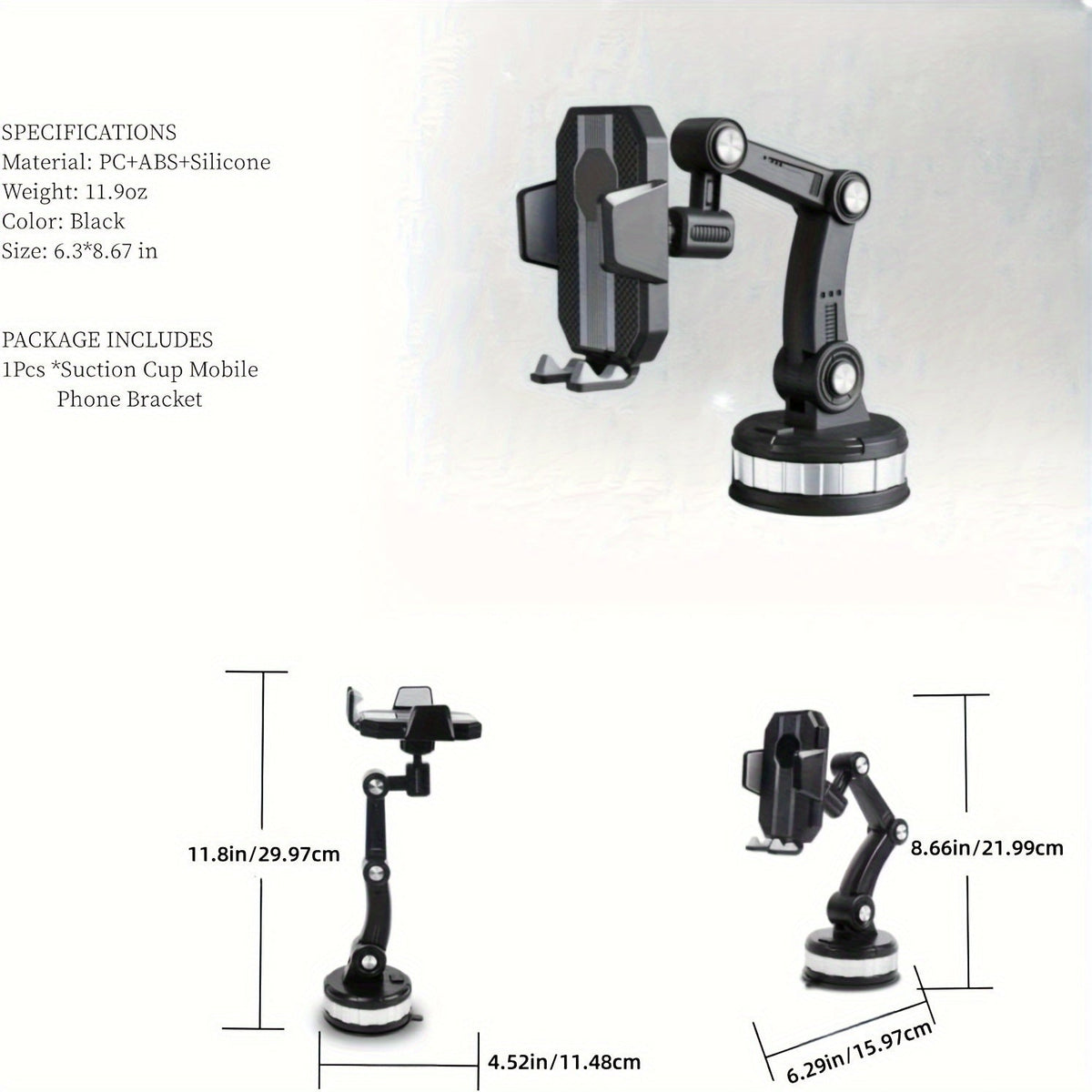 Car Phone Holder Mechanical Arm Suction Cup Mount, 360° Rotation Dashboard Windshield Phone Stand, Super Stable Grip, Universal for All Smartphones
