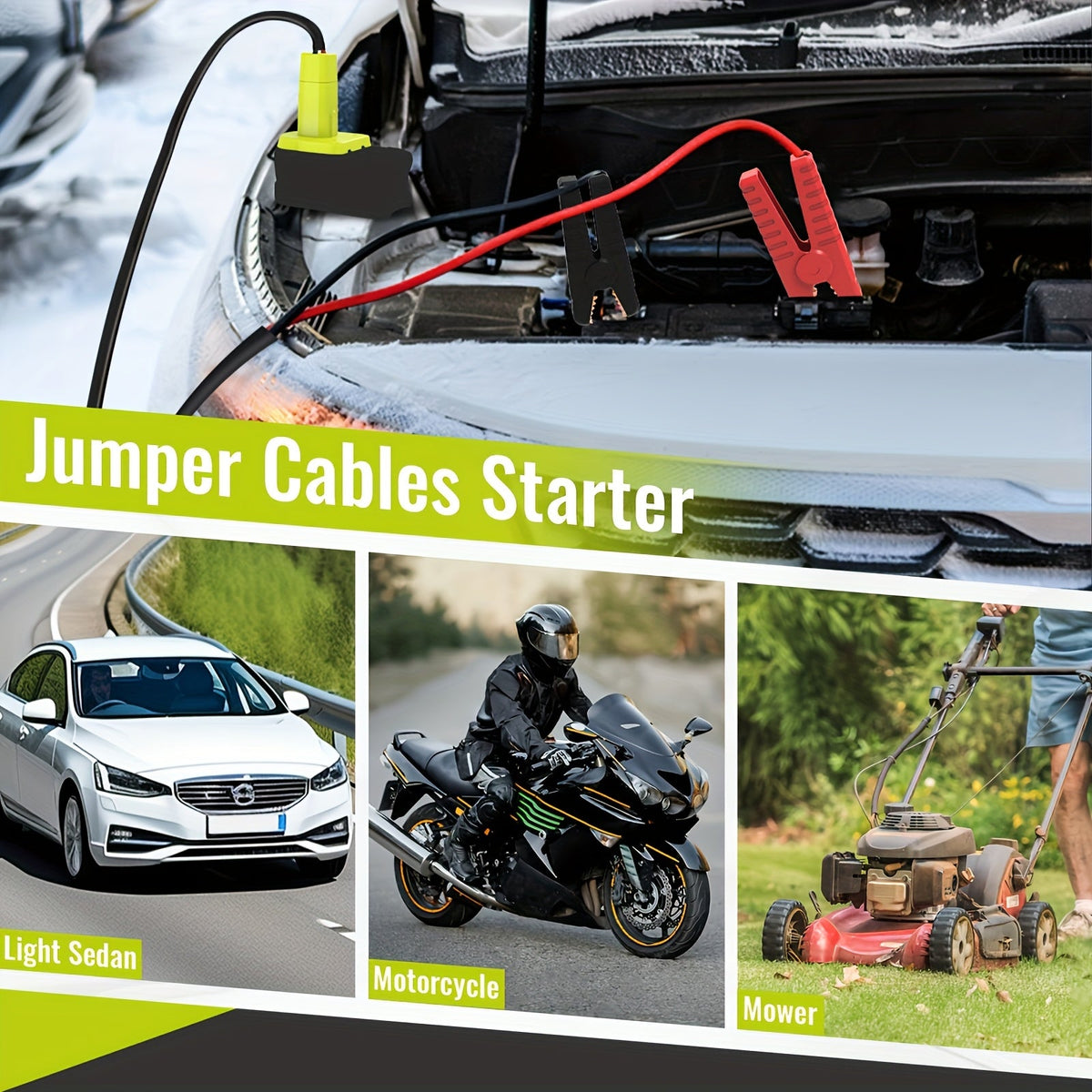 Jump Starter Cables Compatible with Ryobi 18V Battery, 8AWG 5.9FT Portable Booster Pack for Cars Light Trucks, Battery Not Included