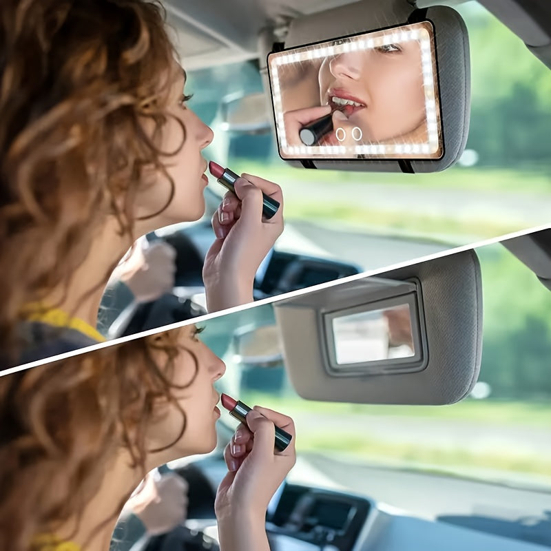 Car Sun Visor Makeup Mirror LED – USB-Powered Vanity Mirror with 3 Light Modes, Universal Fit for Cars Trucks SUVs, Gift for Women Drivers
