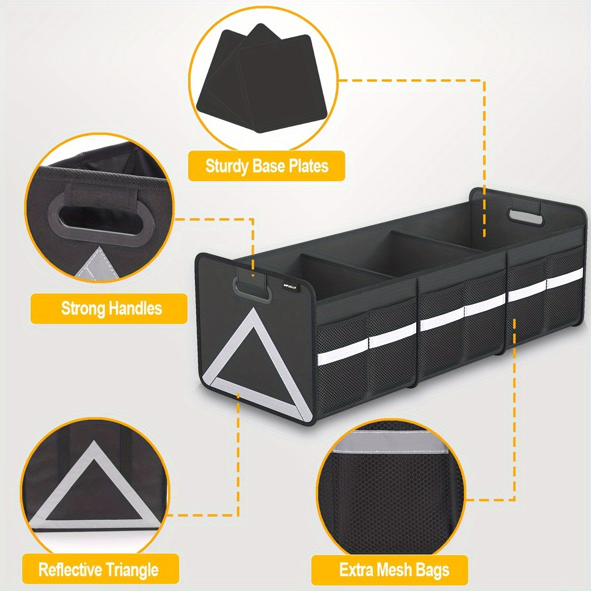 Car Trunk Organizer Foldable – Heavy Duty Multi-Pocket, Reflective Stripe, Collapsible Storage for SUV Minivan | Zipper Closure, Space Saver | Black & Pink