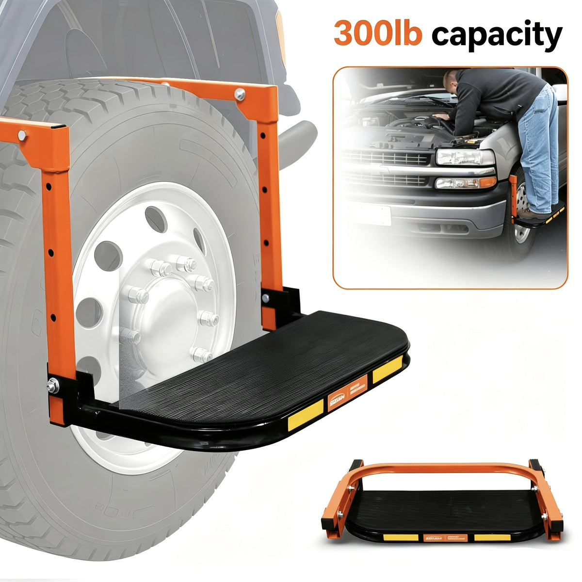 Tire Step Ladder for Truck SUV – Foldable Anti-Slip, Adjustable Height, 300/650 Lbs Capacity, Fits Tires Up to 13.5" Wide, Telescopic Roof Rack Climbing Step for Trailer Pickup