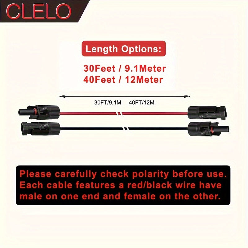 14AWG MC4 Solar Extension Cable 30FT | Male & Female Connectors, Copper Wire for RV, Car & Solar Charge Controller – ≤36V Outdoor Solar Wiring