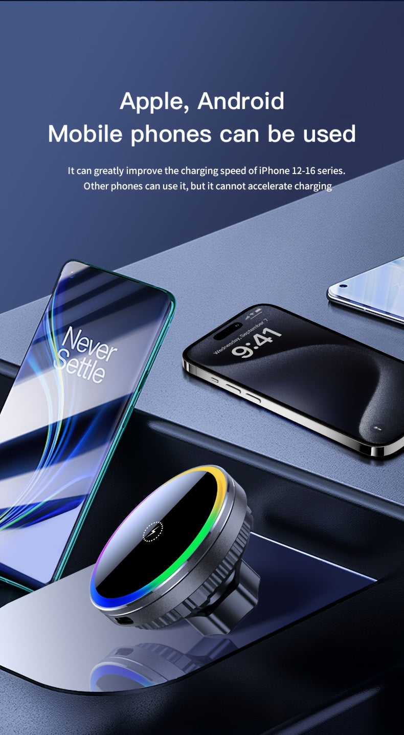 MagSafe Car Wireless Charger for iPhone 12-16, Magnetic Air Vent Mount, Qi1 Fast Charging, Dual Cooling Fans, Circular Design