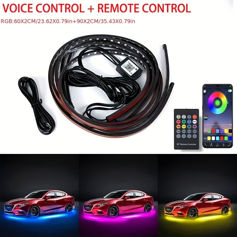 RGB LED Underglow Chassis Light Strip 4pcs App Remote Dual Control 16 Million Colors DC 12V Neon Ambient Kit for Car Pickup Truck SUV