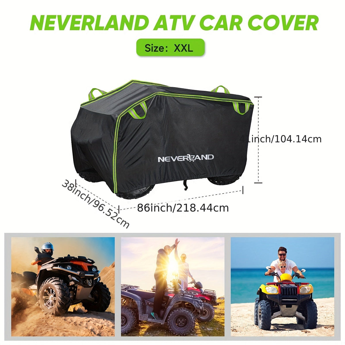 ATV Cover Waterproof 190T Polyester UV Protection Windproof Dustproof Universal Fit Quad Bike with Reflective Strip & Storage Bag