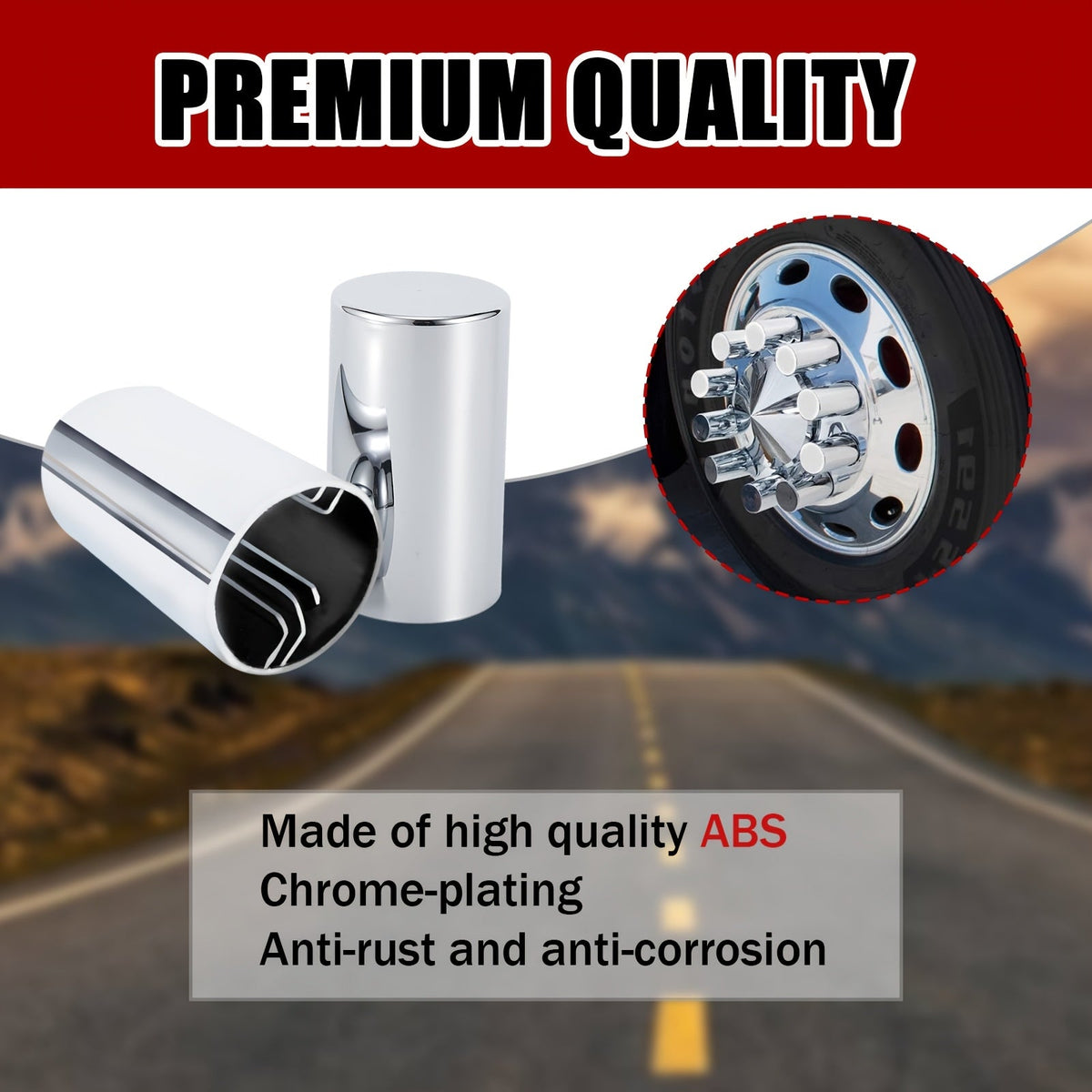 Lug Nut Covers 33mm x 3.5" Chrome ABS – Push-On Spike Caps for Semi Truck Trailer Hub Piloted Wheels, Anti-Loose Design, 20 40 or 60 Pack