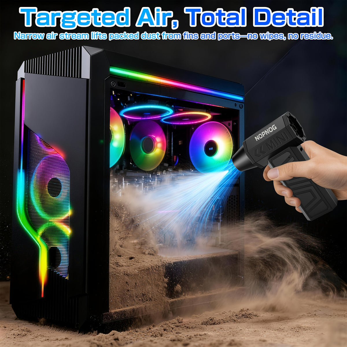 Electric Air Duster Turbo Blower 130,000 RPM – Wireless Rechargeable, 4-Speed Jet Fan for Computer Cleaning, Car Detailing & Snow Blowing