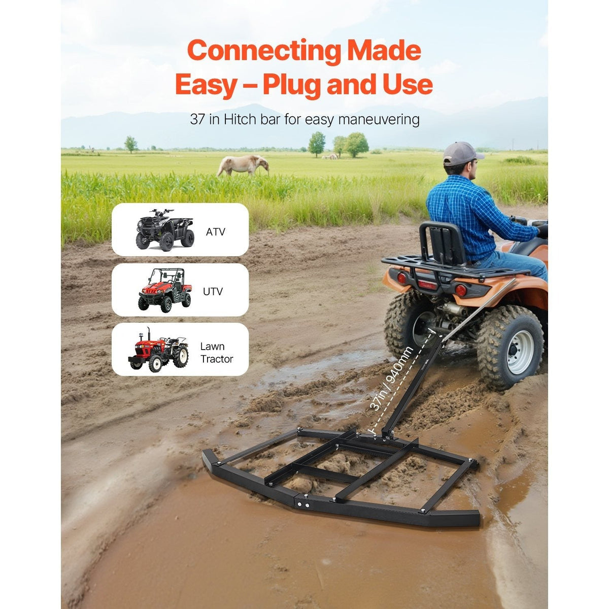 Tow Behind Drag Harrow 66"/74"/84" – Heavy-Duty Q235 Steel ATV UTV Tractor Pull Behind Rake for Gravel Driveway Lawn Arena Leveling
