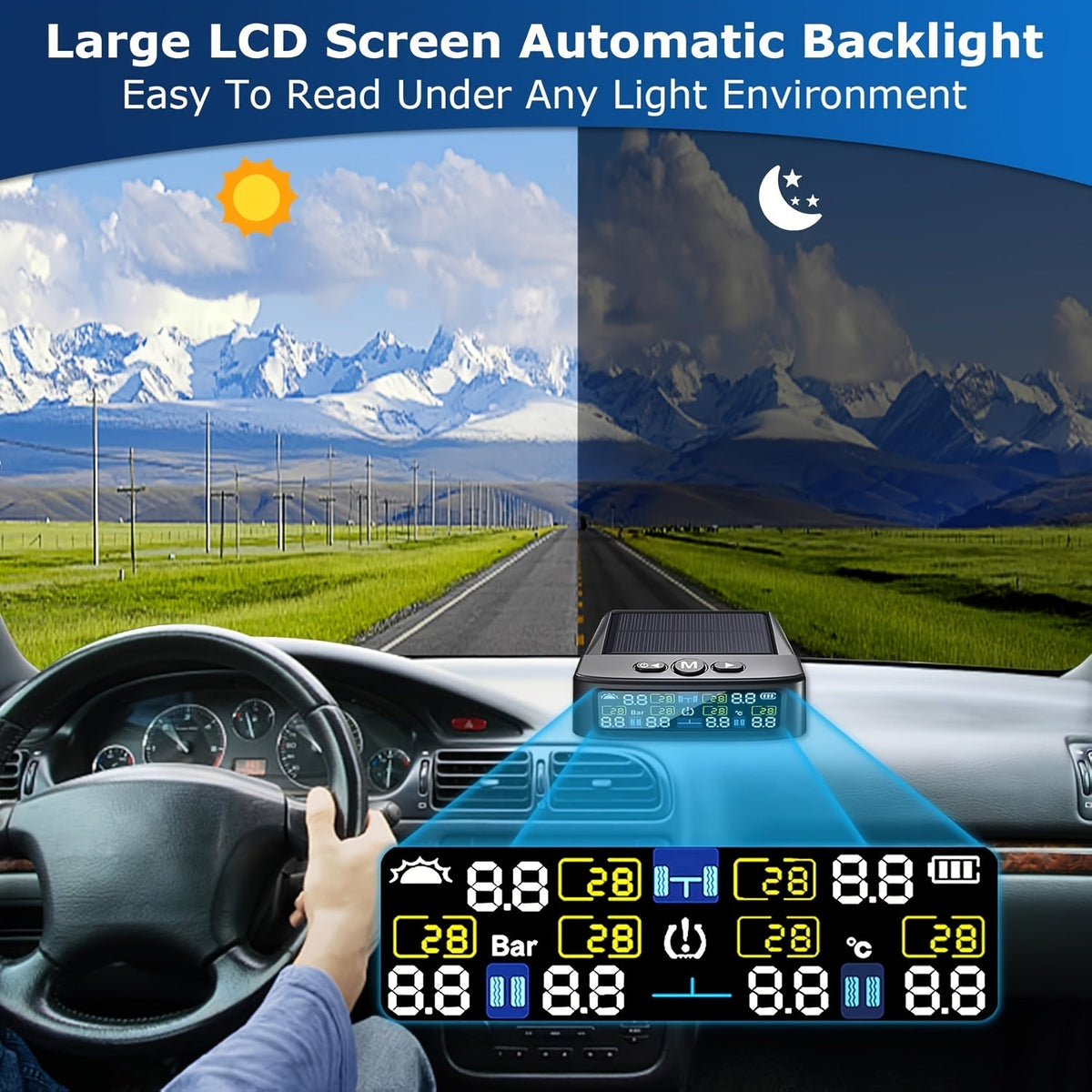 TPMS 6-Wheel Tire Pressure Monitoring System – Solar Charging, 6 Sensors, 6 Alarm Modes, Real-Time Display, Universal Fit for Truck SUV RV