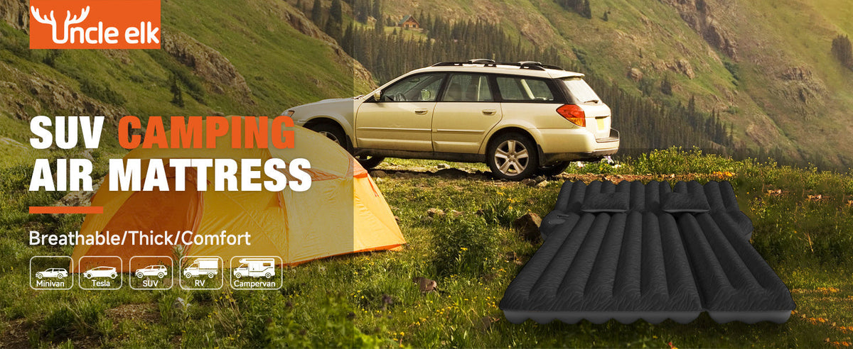 SUV Air Mattress Inflatable Car Bed 67x49x4 Inch Flocking Surface with Air Pump 2 Pillows Carrying Bag Solo or Couple Camping Road Trip Black Grey