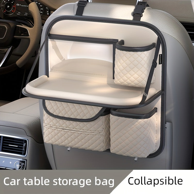Car Seat Back Organizer Faux Leather with Tablet Holder Cup Holder Mesh Pockets Foldable Backseat Storage Bag for Kids Adults Universal Fit Black Beige Brown
