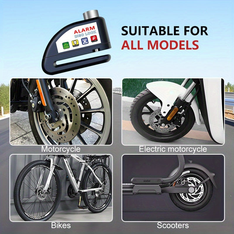 Motorcycle Disc Brake Lock 120dB Alarm Anti-Theft USB Rechargeable 500mAh with Reminder Cord for Motorcycle Bicycle Dirt Bike Scooter 4 Colors Red Black Yellow Blue