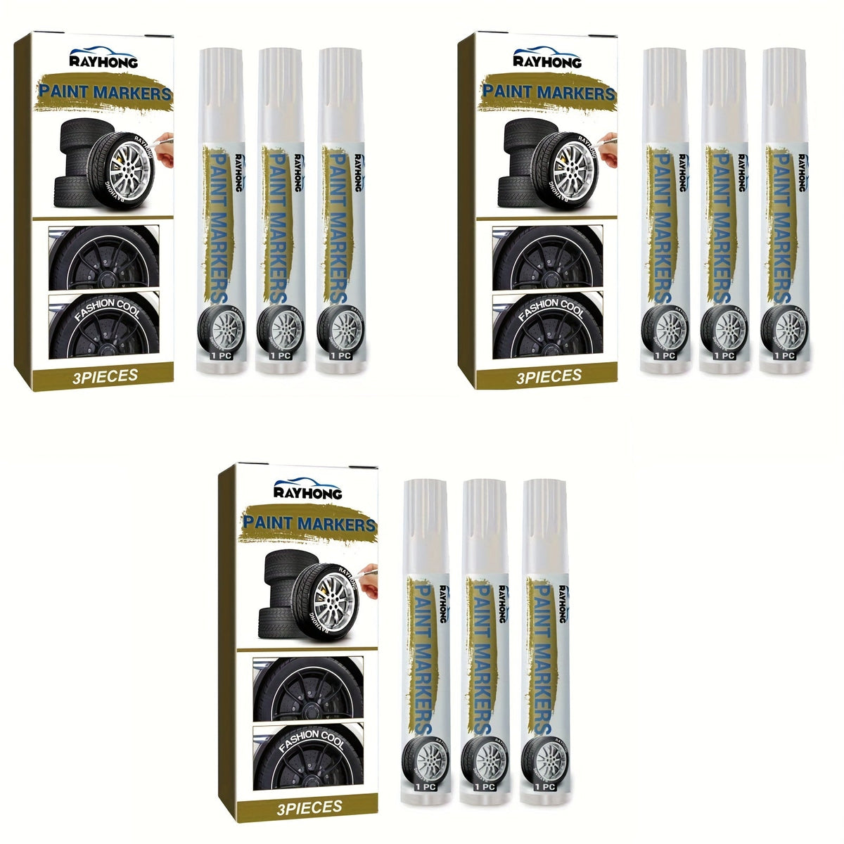 Tire Marker Pens Waterproof Paint Markers for Car Tires, Quick-Dry Permanent Tire Lettering Pens with Medium Tip, Weatherproof Marker Set for Vehicle Tires Rubber Metal Wood