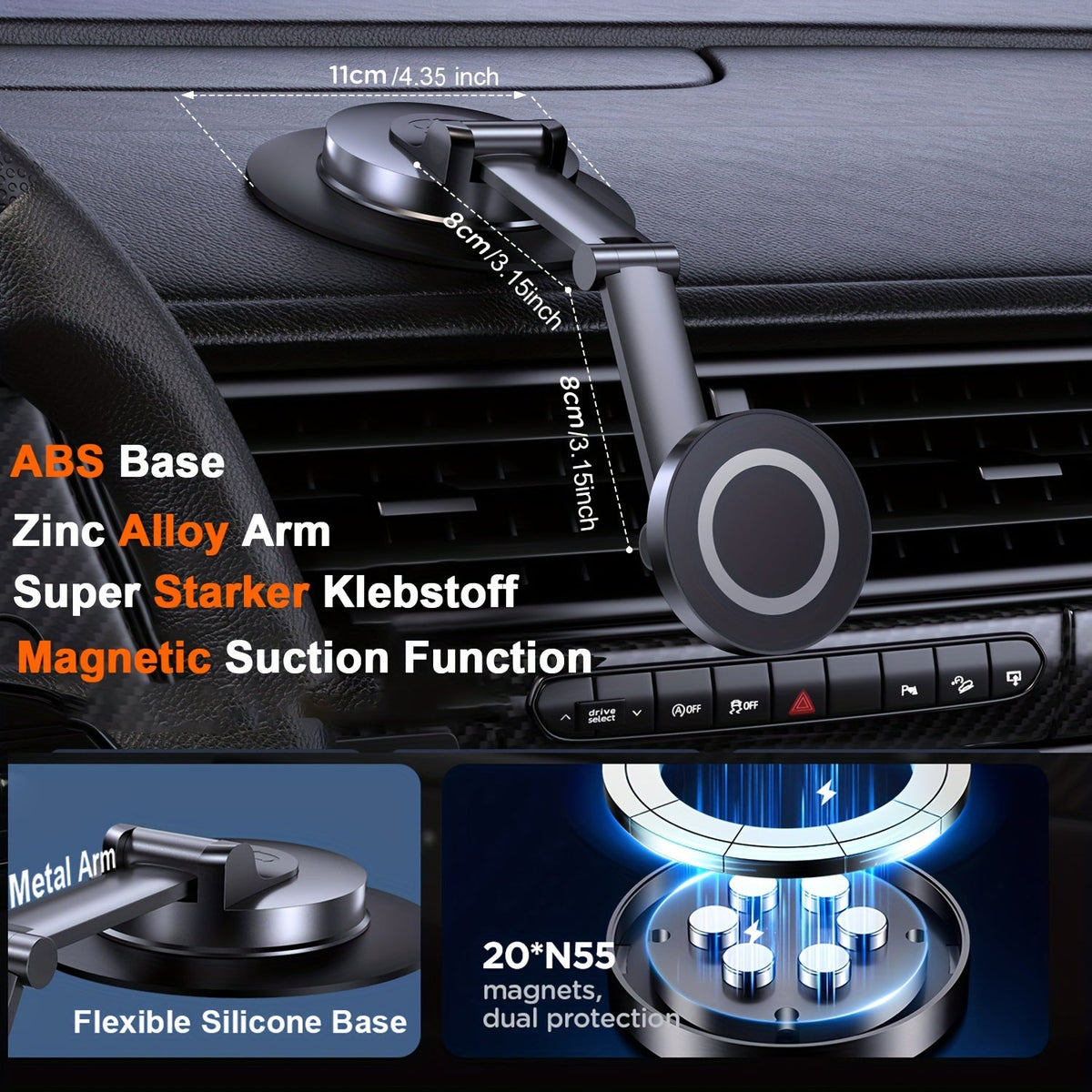 Magnetic Car Phone Mount – 360° Rotatable Dashboard Holder for iPhone & Smartphones | Strong Magnet Grip