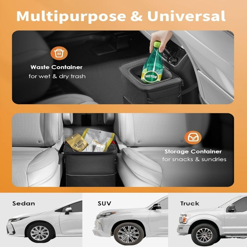 Car Trash Can with Lid 2 Gallon Leakproof Odor-Proof Vehicle Garbage Bin with Storage Pockets for Cars SUVs Trucks