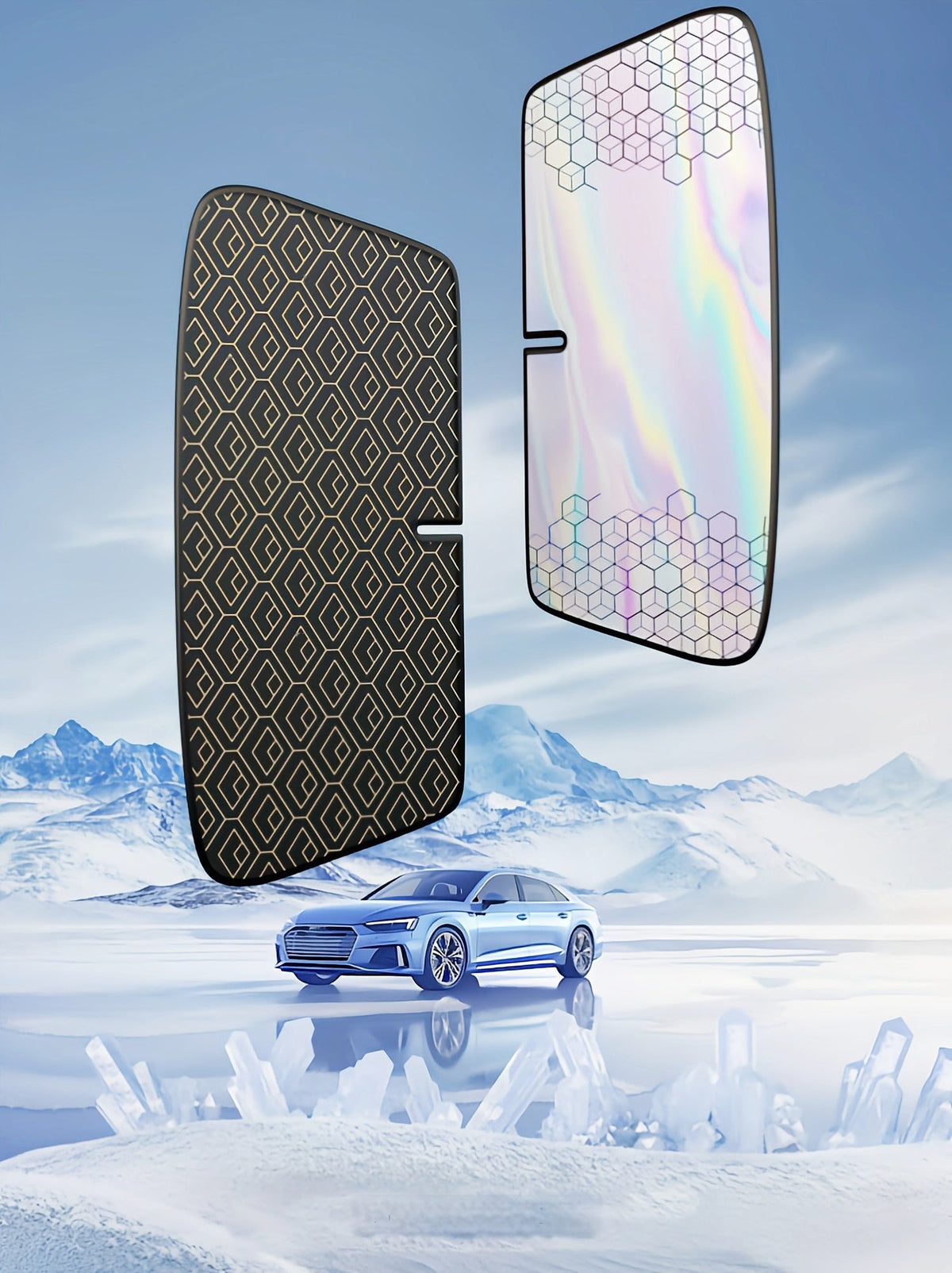 Car Windshield Sunshade 5-Layer Laser Insulation - Thickened UV Heat Blocker, Diamond Pattern, Fits Toyota Sienna Tundra Ford F150 & Universal Sizes, Gold Black